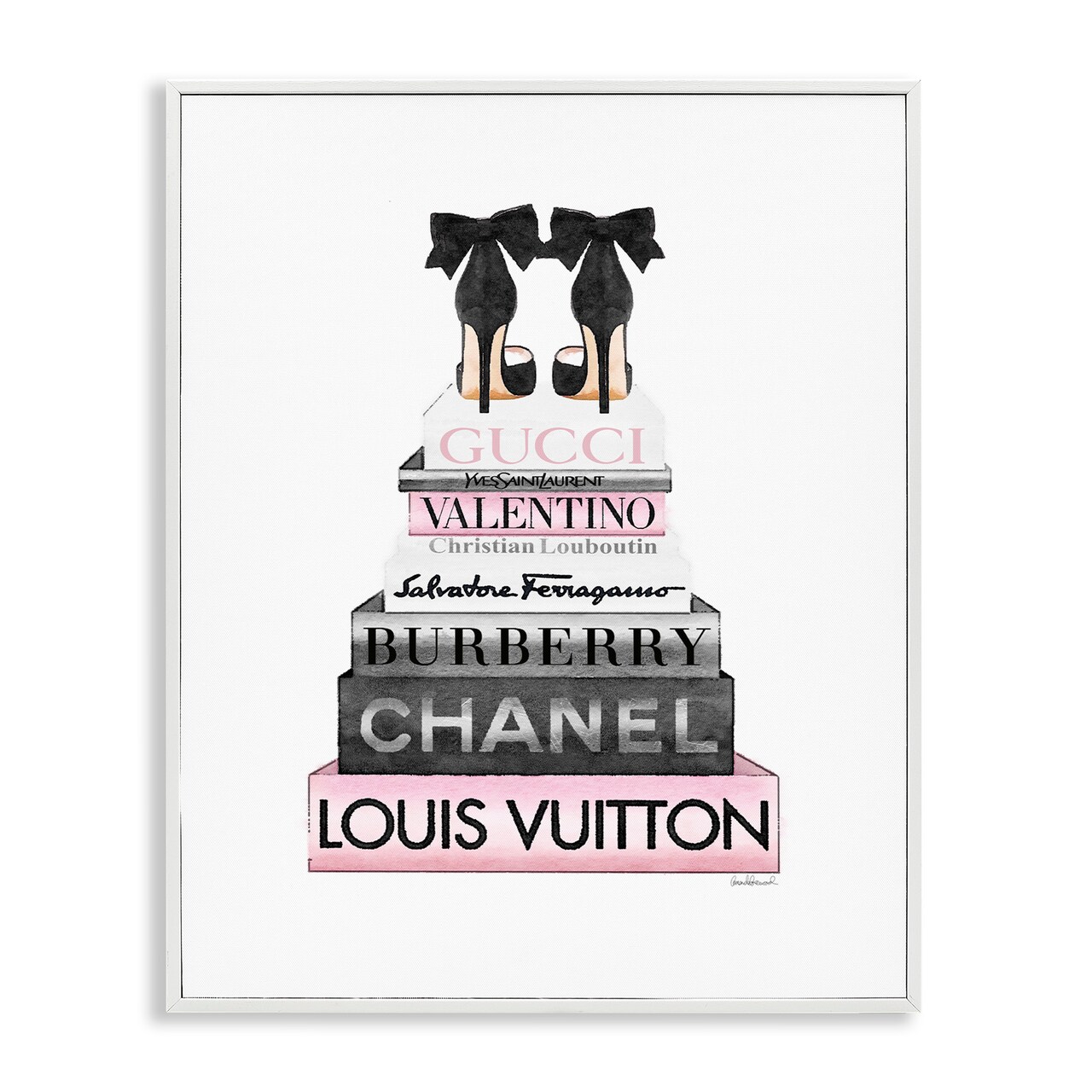 Stupell Industries Black Heels Pink Bookstack Framed Giclee Art